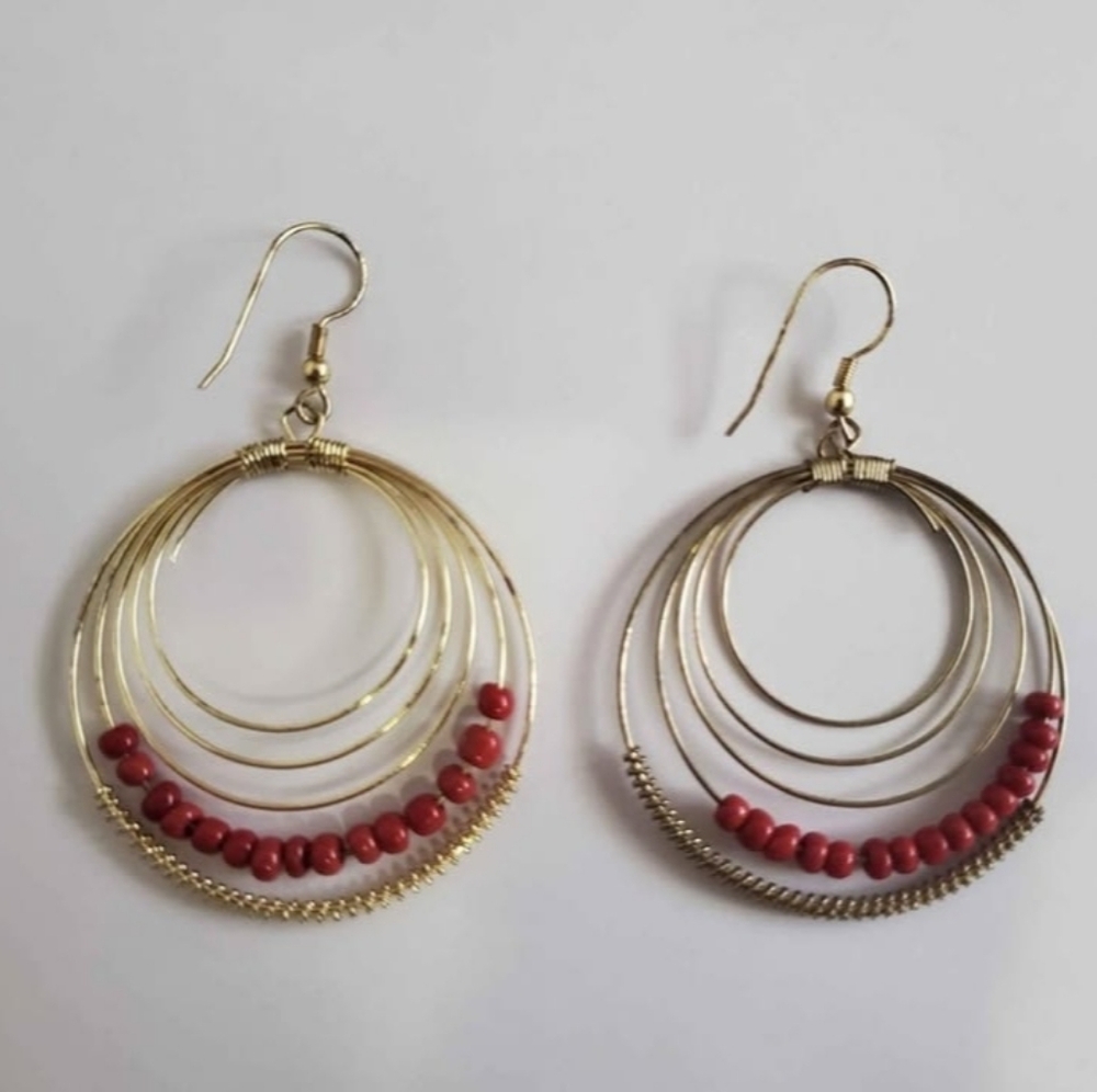 Handmade Kenyan Brass Beaded Hoop Earrings